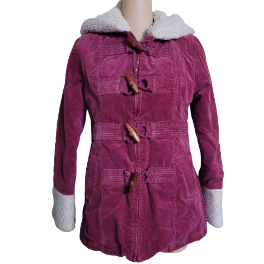 Salt & Pepper Fucshia Corduroy and Sherpa Hooded Winter Jacket Size Women Small